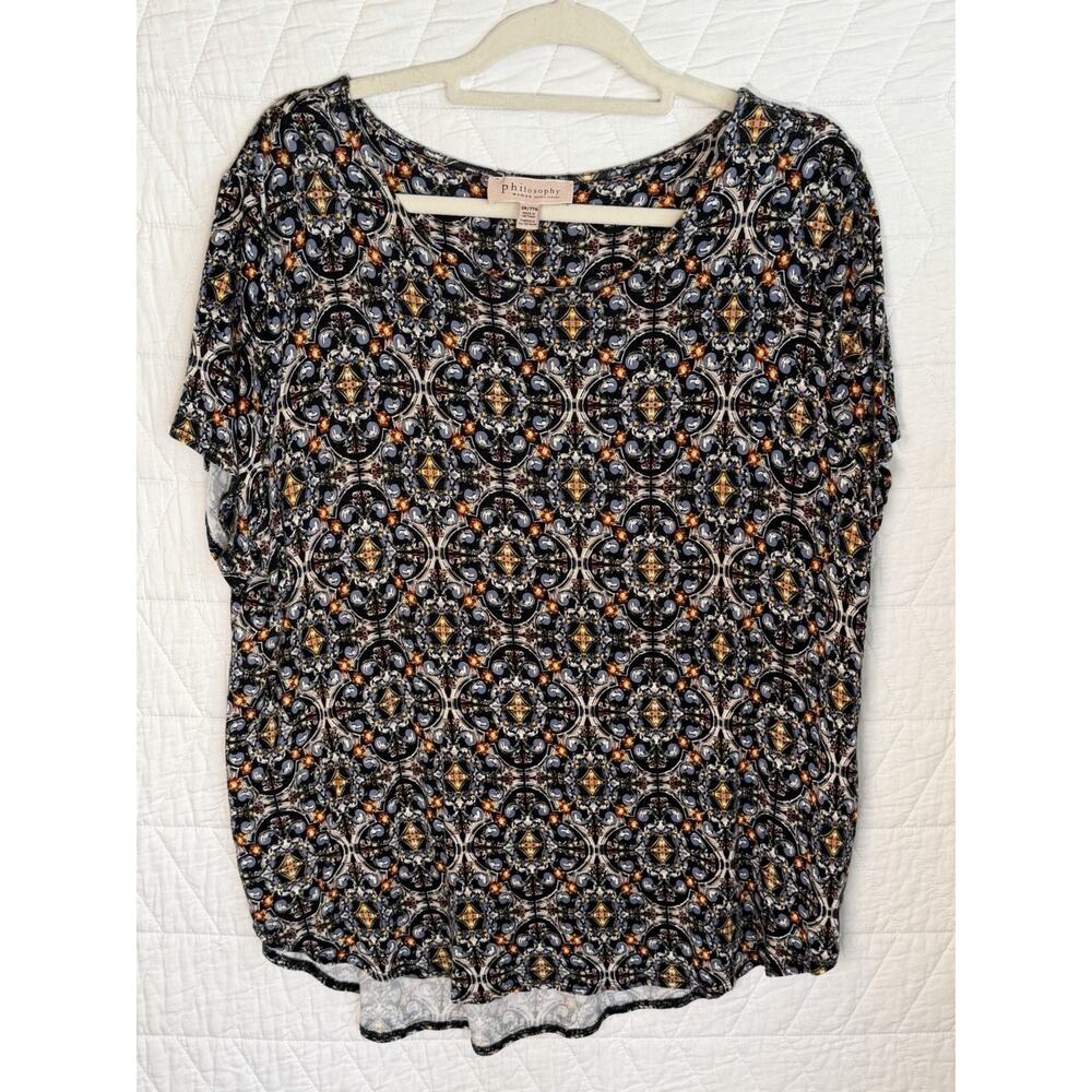 Philosophy Woman Black patterne Short Sleeve T-Shirt Size 2X Casual Versatile